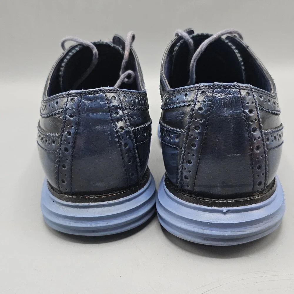 Cole Haan Men's Lunargrand Wingtip Leather Oxford Blue Dress Shoes Size 10.5